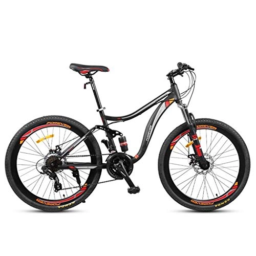 Mountain Bike : JLFSDB Mountain Bike, 26 Inch Carbon Steel Frame Men / Women Hardtail Bicycles, Double Disc Brake And Full Suspension, 24 Speed (Color : Black)