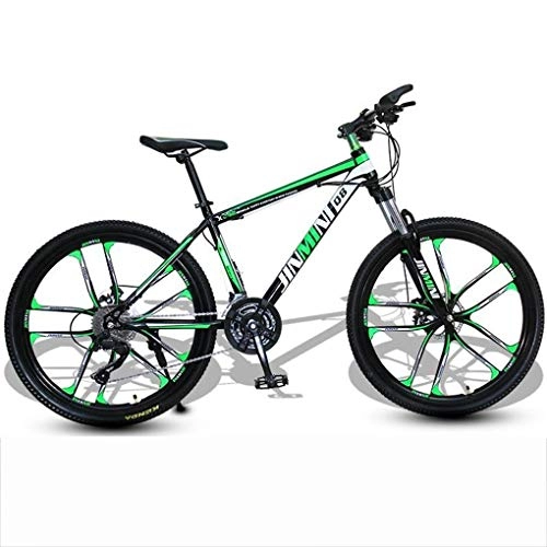 Mountain Bike : JLFSDB Mountain Bike, 26 Inch Men / Women Hardtail Bike, Carbon Steel Frame Double Disc Brake And Front Suspension (Color : Black+Green, Size : 24 Speed)
