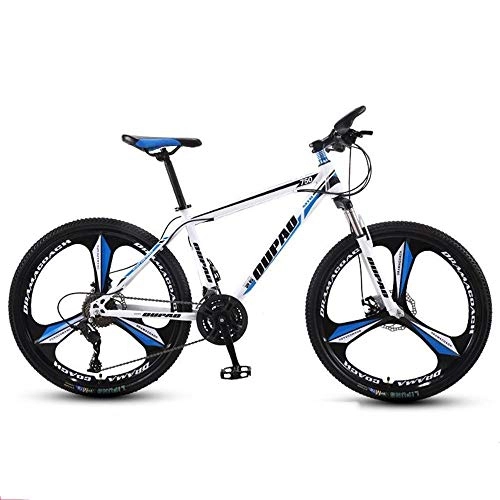 Mountain Bike : JLFSDB Mountain Bike, 26 Inch Men / Women Hardtail Mountain Bicycles, Double Disc Brake Front Suspension, Carbon Steel Frame (Color : White+Blue, Size : 21-speed)