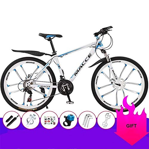 Mountain Bike : JLFSDB Mountain Bike, 26 Inch Men / Women MTB Bicycles, Carbon Steel Frame, With Double Disc Brake Front Suspension (Color : White, Size : 24 Speed)