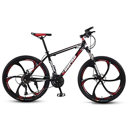 Mountain Bike : JLFSDB Mountain Bike, 26 Inch Men / Women Wheels Bicycles, Front Suspension Dual Disc Brake, Carbon Steel Frame, 21 / 24 / 27 Speeds (Color : Black+Red, Size : 21-speed)