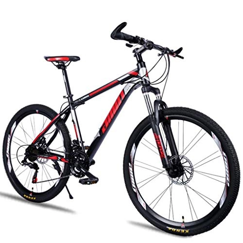 Mountain Bike : JLFSDB Mountain Bike, 26 Inch Unisex Mountain Bicycles Carbon Steel Frame 21 / 24 / 27 / 30 Speeds Front Suspension Disc Brake (Color : Red, Size : 21speed)