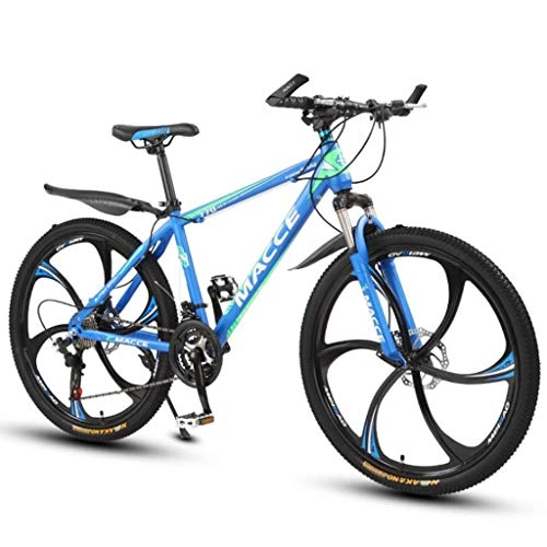 Mountain Bike : JLFSDB Mountain Bike, 26 Inch Women / Men Mountain Bicycles Lightweight Carbon Steel Frame 21 / 24 / 27 Speeds Front Suspension Disc Brake (Color : Blue, Size : 21speed)