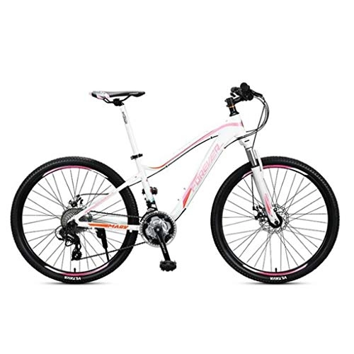 Mountain Bike : JLFSDB Mountain Bike, 26"Men / Women Hardtail Bike, Aluminium Frame With Disc Brakes And Front Suspension, 27 Speed (Color : Pink)