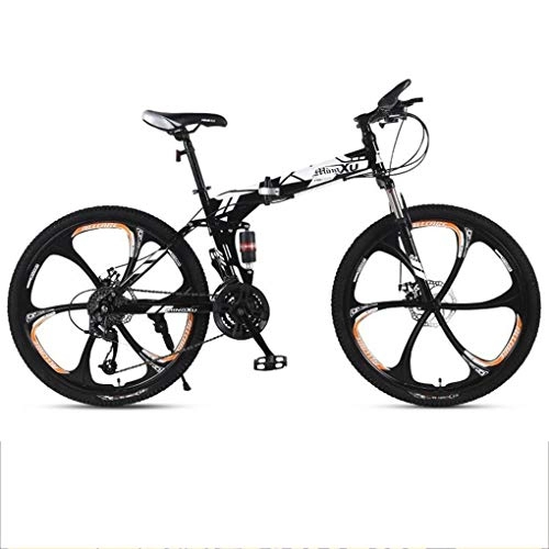 Mountain Bike : JLFSDB Mountain Bike, Foldable Men / Women Mountain Bicycles, Dual Suspension And Dual Disc Brake, 26 Inch Mag Wheels (Color : Black)