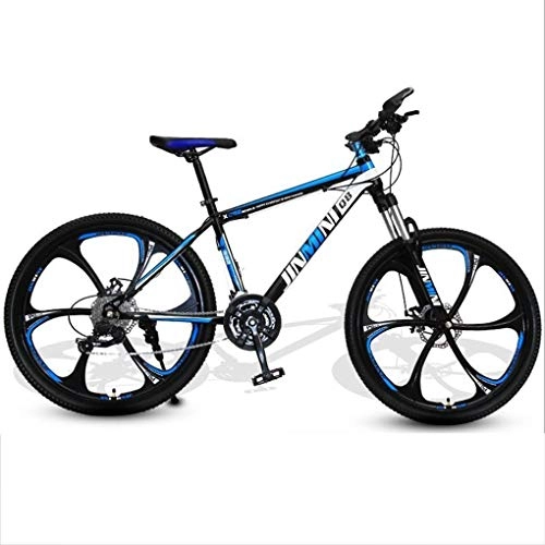 Mountain Bike : JLFSDB Mountain Bike, Men / Women MTB Bicycles, Carbon Steel Frame, Front Suspension And Dual Disc Brake, 26 Inch Mag Wheels (Color : Black+Blue, Size : 24 Speed)