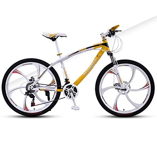 Mountain Bike : jooe Adult Mountain Bike 24 Inch Wheels Dual Disc Brake Men And Women 21 24 27 30 Variable Speed Integrated Wheel Student Bicycle, Yellow-30speed
