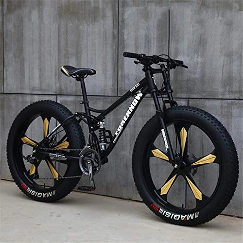 Mountain Bike : JSY Black Five cutter wheel 26 inch off-road bicycles, fat tires high carbon steel suspension youth men and women mountain bikes, Adult Dual disc brake men and women mountain bikes (24-speed)