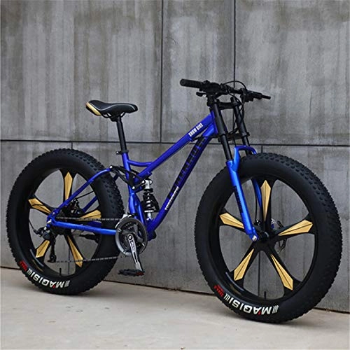 Mountain Bike : JSY Blue Five cutter wheel 26 inch off-road bicycles, fat tires high carbon steel suspension youth men and women mountain bikes, Adult Dual disc brake men and women mountain bikes (27-speed)