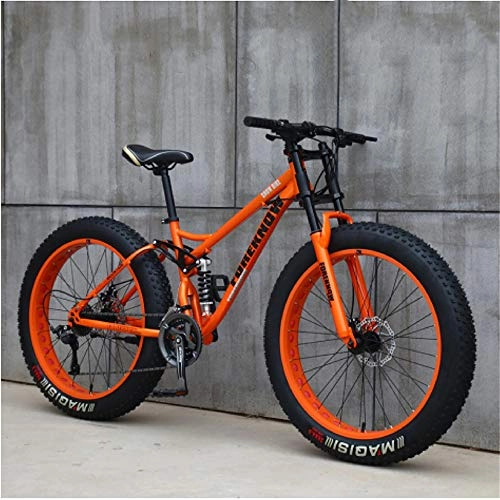 Mountain Bike : JSY Orange Spoke wheel 26 inch off-road bicycles, fat tires high carbon steel suspension youth men and women mountain bikes, Adult Dual disc brake men and women mountain bikes (24-speed)