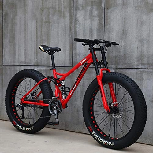 Mountain Bike : JSY Red Spoke wheel 26 inch off-road bicycles, fat tires high carbon steel suspension youth men and women mountain bikes, Adult Dual disc brake men and women mountain bikes (21-speed)