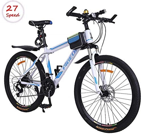 Mountain Bike : June 27 Speeds Mountain Bike Adult 26 Inch High Carbon Frame Bicycle With Double Disc Brakes And Shock Absorber Front Fork, White, White-26Inch