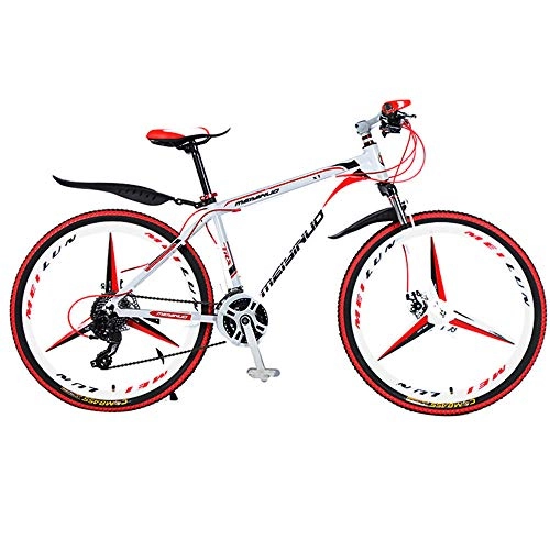Mountain Bike : JUZSZB Mountain Bike Adult Bicycle, 26 Inch Adult Mountain Off Road Bicycle27 Kinds Of Speed Changedouble Disc Brake Speed Shock Absorption Aluminum Alloy Bicycle White Red A