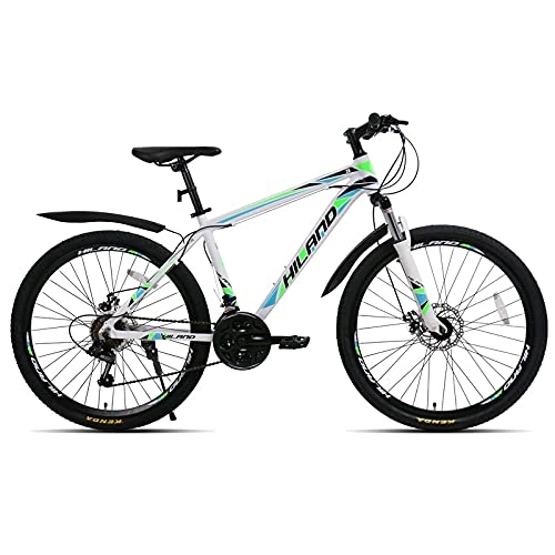 Mountain Bike : JWYing 21 Speed Aluminum Alloy Mountain Bike, Adult Suspension Bicycle, with Shimano Tourney and Microshift Shifter (Color : Spoke wheel, Size : 26 inch)