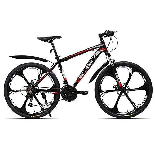 Mountain Bike : JWYing 26-inch 21-speed Aluminum Alloy Suspension Bicycle Double Disc Brake Mountain Bike With Service And Gifts (Color : Black 6 knife wheel)