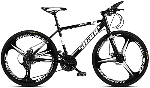 Mountain Bike : JYCCH 26 Inch Mountain Bike Men Dual Disc Brake Hardtail Mountain Bike Bicycle Adjustable Seat High-Carbon Steel Frame (Black 3 Spoke 30 Speed)