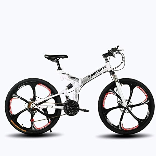 Mountain Bike : KASIQIWA Mountain Speed Folding Bike, 26 Inch Wheel Front and Rear Shock Absorbing Dual Disc Brake Carbon Steel Off-road Bicycle, Silver, Threeknifewheel