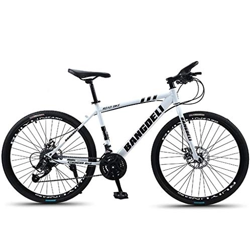 Mountain Bike : Kays Mountain Bicycles 26" Inch MTB Bike 21 / 24 / 27 / 30 Speed Lightweight Carbon Steel Frame Dual Suspension Disc Brake (Color : White, Size : 21speed)