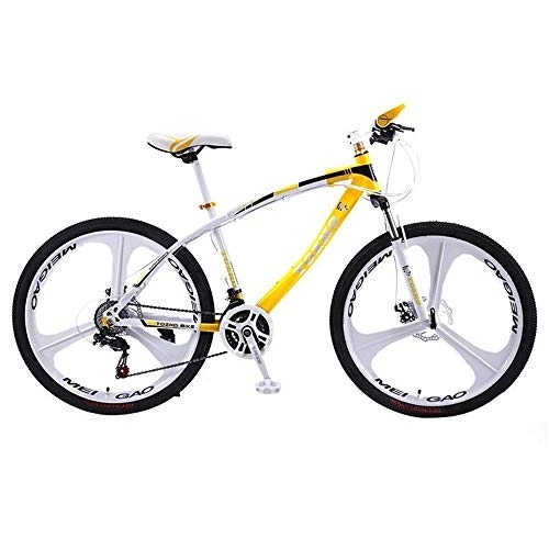 Mountain Bike : Kays Mountain Bike, 26 Inch Hard-tail Bicycles, Carbon Steel Frame, Double Disc Brake Front Suspension, 21 / 24 / 27 Speed (Color : Yellow, Size : 21 Speed)