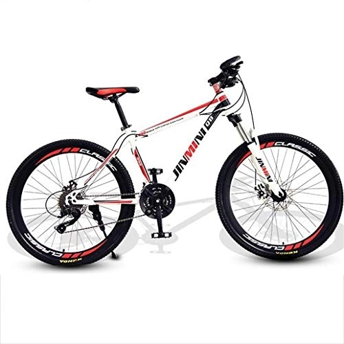 Mountain Bike : Kays Mountain Bike, 26 Inch Hardtail Mountain Bicycles, Carbon Steel Frame, Front Suspension Double Disc Brake, 21 / 24 / 27 Speeds (Color : White+Red, Size : 21 Speed)