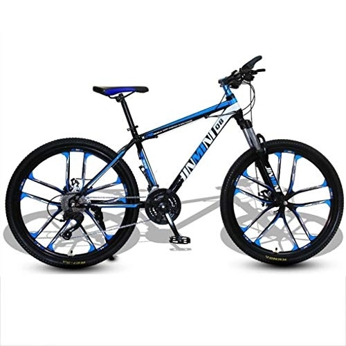 Mountain Bike : Kays Mountain Bike, 26 Inch Men / Women Hardtail Bike, Carbon Steel Frame Double Disc Brake And Front Suspension (Color : Black+Blue, Size : 21 Speed)