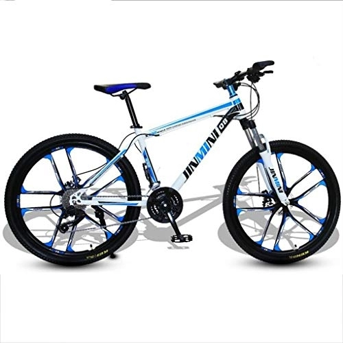 Mountain Bike : Kays Mountain Bike, 26 Inch Men / Women Hardtail Bike, Carbon Steel Frame Double Disc Brake And Front Suspension (Color : White+Blue, Size : 21 Speed)