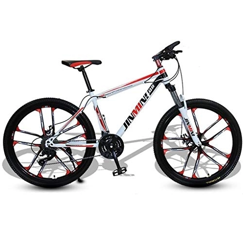 Mountain Bike : Kays Mountain Bike, 26 Inch Men / Women Hardtail Bike, Carbon Steel Frame Double Disc Brake And Front Suspension (Color : White+Red, Size : 21 Speed)