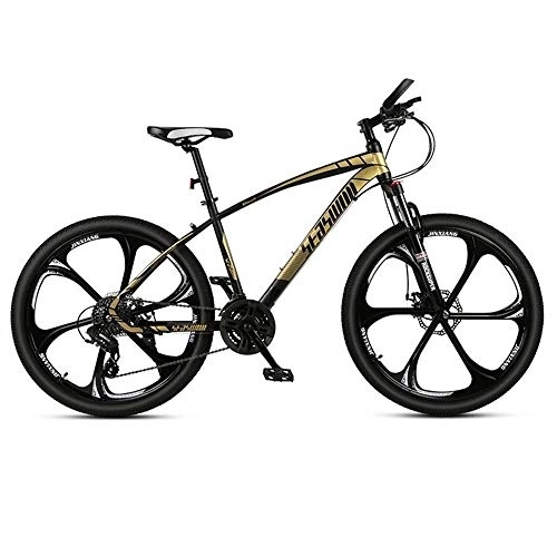 Mountain Bike : Kays Mountain Bike, 26 Inch Mne / Women MTB Bicycles, Carbon Steel Frame, Front Suspension Dual Disc Brake, 21 / 24 / 27 Speeds (Color : Gold, Size : 21 Speed)