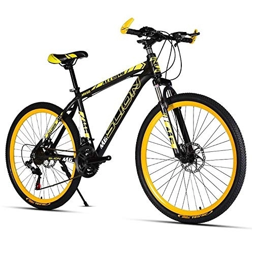 Mountain Bike : Kays Mountain Bike, 26 Inch Unisex Hard-tail Bicycles, 17 Inch Carbon Steel Frame, Dual Disc Brake Front Suspension (Color : Yellow, Size : 24 Speed)