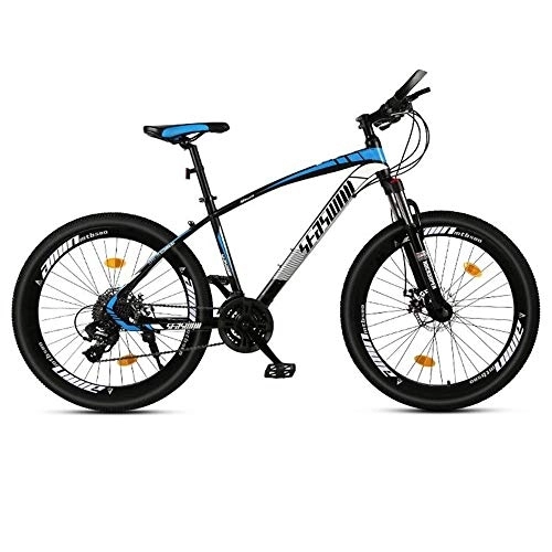 Mountain Bike : Kays Mountain Bike, 26”Men / Women MTB Bicycles, Carbon Steel Frame, Double Disc Brake And Front Fork (Color : Black+Blue, Size : 24 Speed)