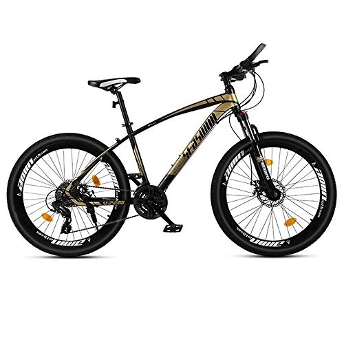 Mountain Bike : Kays Mountain Bike, 26”Men / Women MTB Bicycles, Carbon Steel Frame, Double Disc Brake And Front Fork (Color : Black+Gold, Size : 21 Speed)