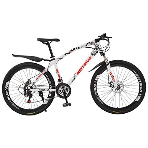 Mountain Bike : Kays Mountain Bike 26" Unisex Ravine Bike Carbon Steel Frame 21 / 24 / 27 Speeds Disc Brake Front Suspension Spoke Wheel (Color : White, Size : 21speed)
