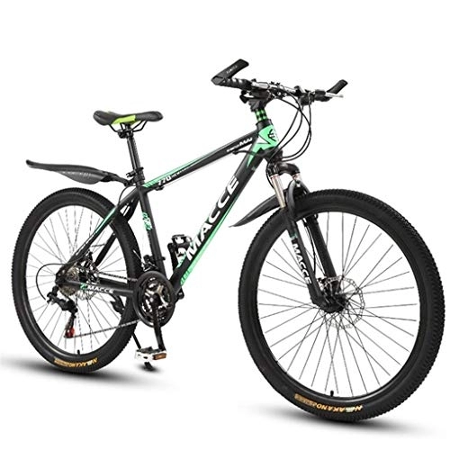 Mountain Bike : Kays Mountain Bike, 26inch Spoke Wheel, Lightweight Carbon Steel Frame Mountain Bicycles, Double Disc Brake And Front Fork (Color : Green, Size : 21-speed)