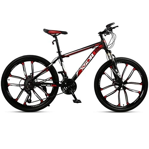 Mountain Bike : Kays Mountain Bike, Carbon Steel Frame Bicycles, Double Disc Brake Shockproof Front Suspension, 26 Inch Mag Wheel (Color : Black+Red, Size : 21-speed)