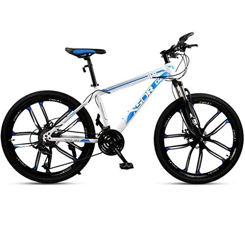 Mountain Bike : Kays Mountain Bike, Carbon Steel Frame Bicycles, Double Disc Brake Shockproof Front Suspension, 26 Inch Mag Wheel (Color : White+Blue, Size : 21-speed)