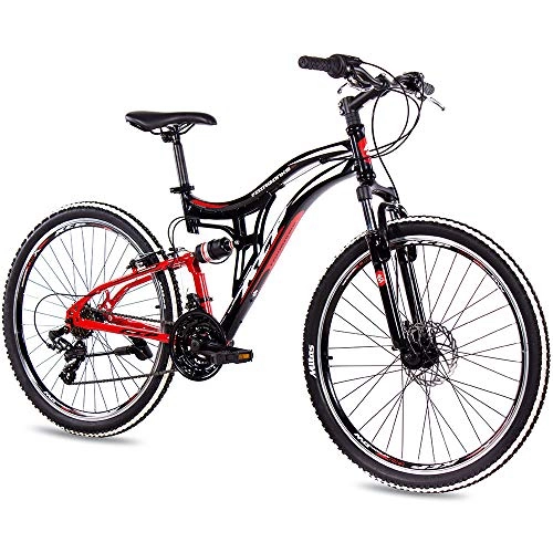 Mountain Bike : KCP 26 Inch Mountain Bike Mountain Bike - Mountain Bike Fairbanks Black Red - Full Suspension Youth Bike Unisex for Boys Men and Women, MTB Fully with 21 Speed Shimano Gear