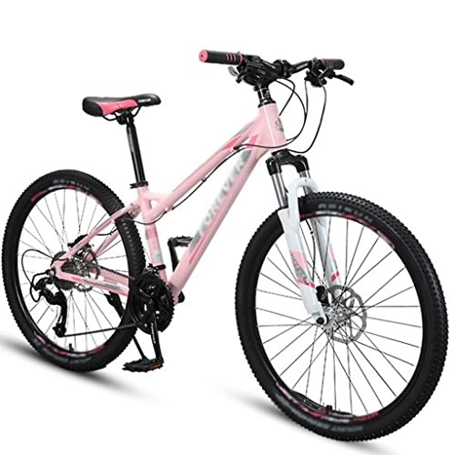 Mountain Bike : KDHX Madam Mountain Bike 27-Speed 26-Inch Wheels Aluminum Hard Frame Dual Disc Brake Suspension Fork That Takes Light Pink for Off-Road Racing (Size : 27 speed)