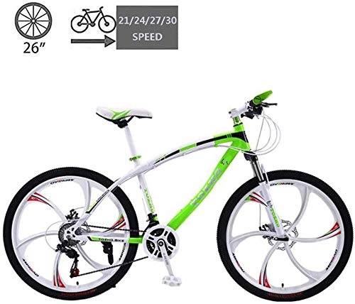 Mountain Bike : KEMANDUO 26 inch adult mountain bike, green and white cutter wheel 6, and the adjustment of the seat front suspension, disc gear bis MTB, 30speed