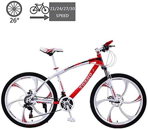 Mountain Bike : KEMANDUO 26 inch adult mountain bike, red and white cutter wheel 6, and the adjustment of the seat front suspension, disc gear bis MTB, 30speed