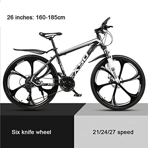 Mountain Bike : KEMANDUO 26"mountain bike shock absorber in black and white top with six cutter wheel, high carbon hard mountain bike, adjustable seats, 21 / 24 / 27-speed, 27speed