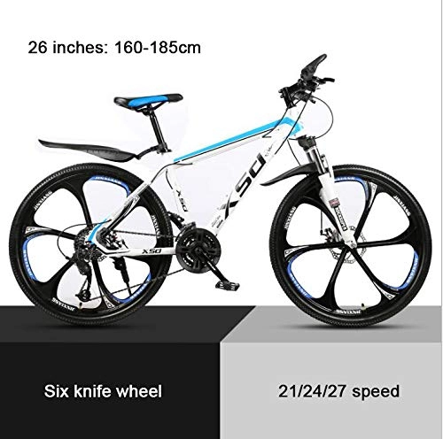 Mountain Bike : KEMANDUO 26"mountain bike shock absorber with the top six white blue cutter wheel, high carbon hard mountain bike, adjustable seats, 21 / 24 / 27-speed, 27speed