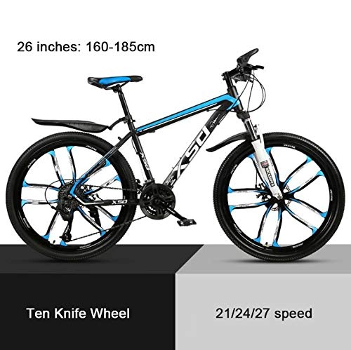 Mountain Bike : KEMANDUO 26"mountain bike shock absorber with the top ten black blue cutter wheel, high carbon hard mountain bike, adjustable seats, 21 / 24 / 27-speed, 27speed