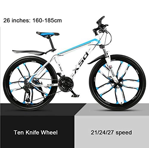Mountain Bike : KEMANDUO 26"mountain bike shock absorber with the top ten white blue cutter wheel, high carbon hard mountain bike, adjustable seats, 21 / 24 / 27-speed, 21speed