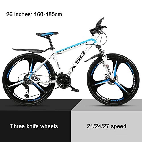 Mountain Bike : KEMANDUO 26"mountain bike wheel damper Mito white blue triangles, high carbon hard mountain bike, adjustable seats, 21 / 24 / 27-speed, 24speed