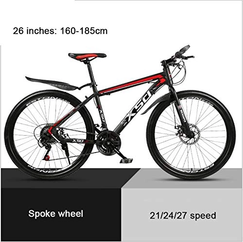 Mountain Bike : KEMANDUO Black and red with high damping is not a spoked wheel 26 'mountain bike, high carbon hard mountain bike, adjustable seats, 21 / 24 / 27-speed, 27speed