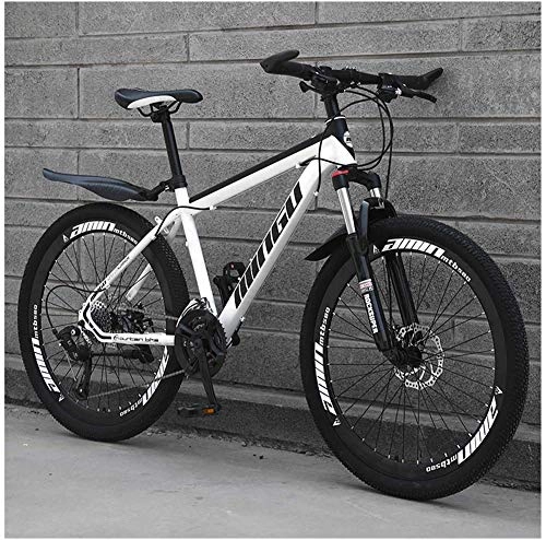 Mountain Bike : KEMANDUO Mountain bike 26 inches, black and white double spokes London hard disc brake with adjustable seat frame bicycle, mountain bike speed 21 / 24 / 27 / 30, 24 speed
