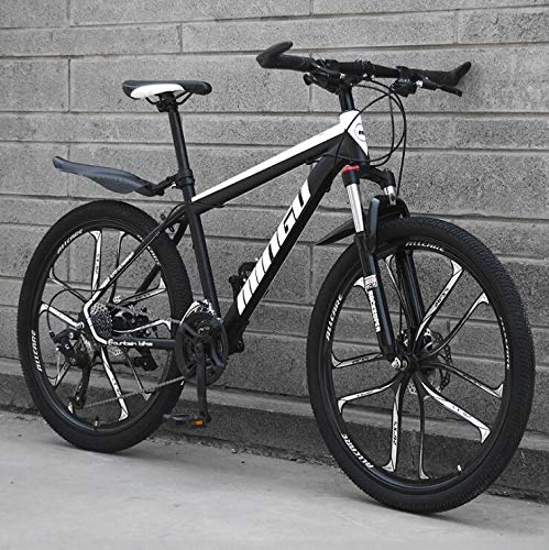 Mountain Bike : KEMANDUO Mountain biking, ten black and white double cutter wheel and rigid-frame bicycle disc brake adjustable seats, mountain bike speed 26 inches 21 / 24 / 27 / 30, 24 speed