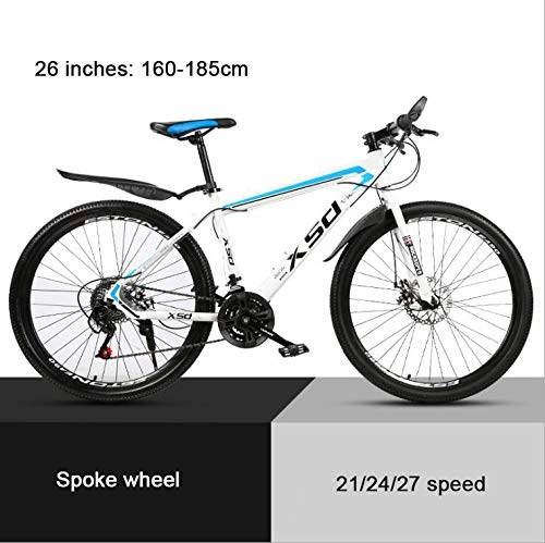 Mountain Bike : KEMANDUO Not with the damper 26, "mountain bike, high carbon hard mountain bikes, mountain bikes for adults and adjustment of the seat, 21 / 24 / 27 high speed blue white, 27speed