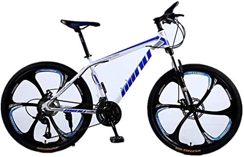 Mountain Bike : Kids' Bikes Dual Suspension Mountain Bikes 27 Speed Mountain Bikes 26 Inch Wheel Double Disc Brake Damping Road Bicycle For Adult (Color : Black white)-White_Blue