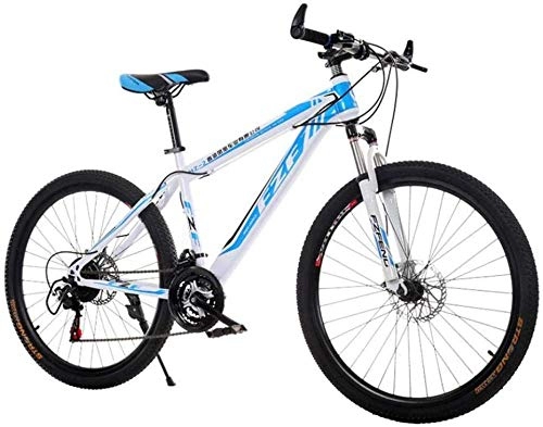 Mountain Bike : Kids' Bikes Dual Suspension Mountain Bikes Mountain Bike 24 Speed MTB Sports Leisure High-carbon Steel Frame Unisex Adult (Color : Black blue)-White_Blue